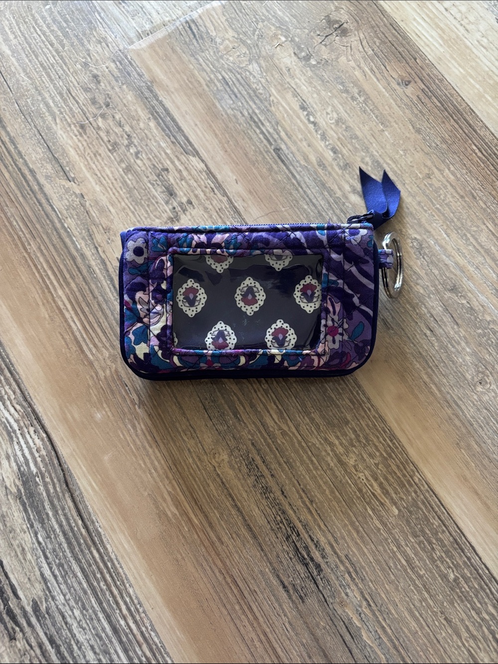 Vera Bradley Zip Around ID Wristlet quilted purple floral pattern